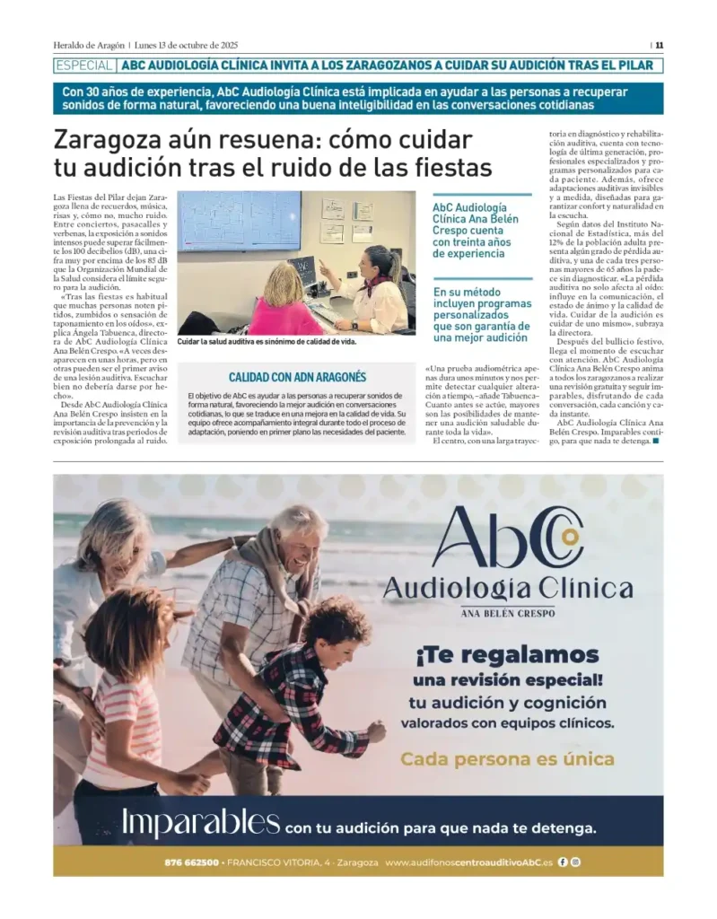 Centro auditivo y audífonos zaragoza AbC en Heraldo de Aragón - Cómo cuidar tu audición