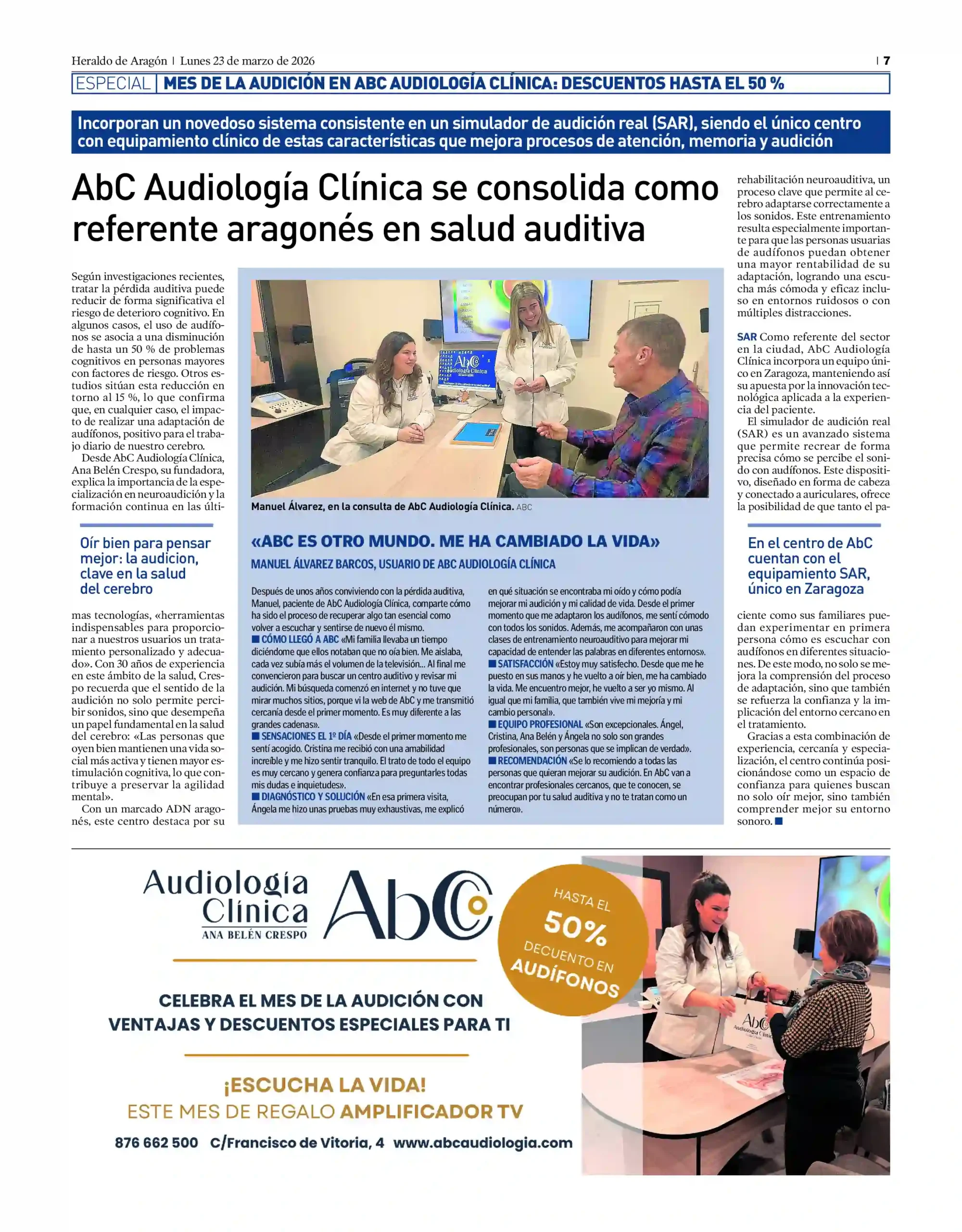 Centro auditivo y audífonos zaragoza Abc en Heraldo de Aragón como referentes del sector auditivo